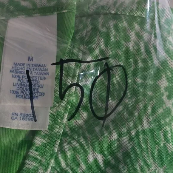 Lizwear Top Pull-On V-Neck Lined Ruffled Hem Short Sleeve Green/White Size M - Picture 9 of 9